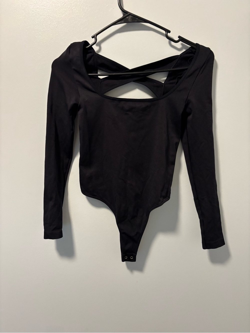 Anthropologie Black Long-Sleeve Crisscross Back Bodysuit